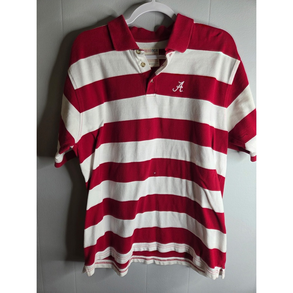 Pressbox Alabama Crimson Tide Mens Large Red White Striped Polo Shirt NCAA Bama